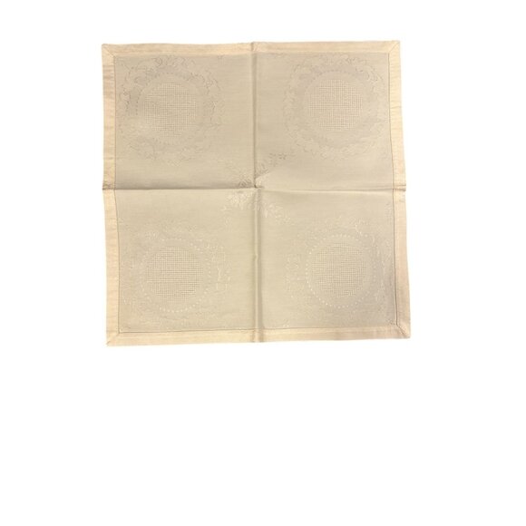 Set Of 6 Vintage Ivory Embroidered Linen Napkins With Floral Cross-Stitch Design - Picture 4 of 16